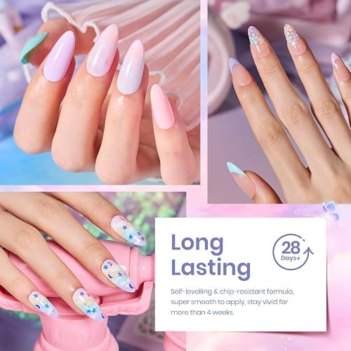 beetles Gel Polish Set - 23Pcs Macaroon Color Gel Nail Kit with Glossy Matte Top Coat Base Coat Yellow Pink White Purple Blue Glitter Bright Uv Nails Paradise Pastel Gel Spring Gifts for Women thumbnail 5