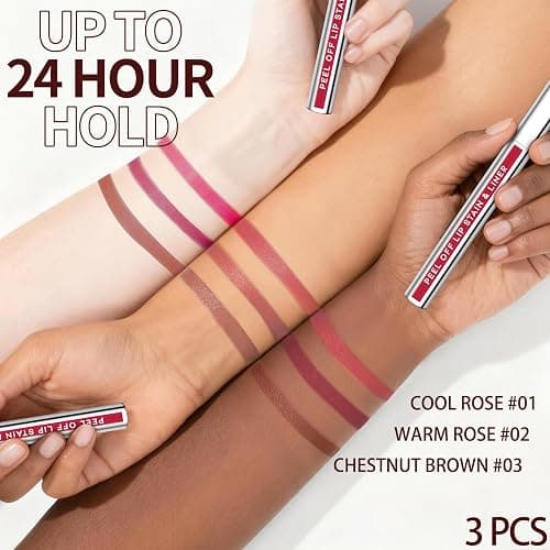 JUNECODE 3Pcs Lip Stain Peel Off Set, Peel Off lip Liner Stain Long Lasting Waterproof, Matte Lip Tattoo Tint Transfer Proof, Highly Pigmented Color Lip Makeup(#01+02+03) thumbnail 2