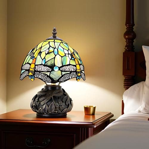HWDFEI Small Tiffany Mushroom Table Lamp,Mini Memory Sympathy Antique lamp 8X11 Inch (Brown Dragonfly) thumbnail 7