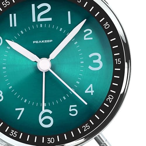 Peakeep Loud Alarm Clock for Heavy Sleepers Adults, Metal 4.5" Twin Bell Battery Operated Alarm Clocks for Bedrooms Decoration (Peacock Green) thumbnail 5