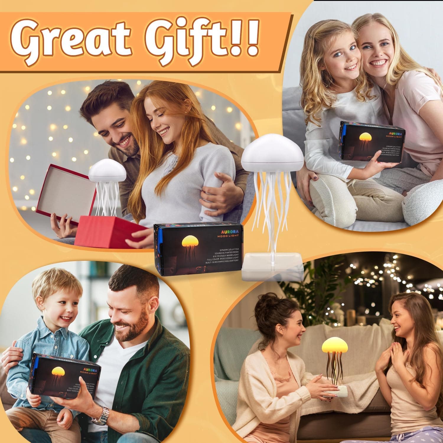 Vibbang Intelligent LED Jellyfish Night Light, Voice Control, Rechargeable, Mood Light for Decoration (A) thumbnail 6