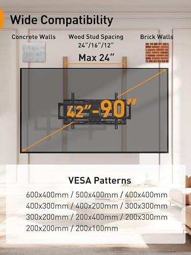 Perlegear UL-Listed Full Motion TV Wall Mount for 42–90 Inch TVs up to 150 lbs, Pre-Assembled TV Mount with Tool-Free Tilt, Swivel, Extension, Max VESA 600 x 400mm, 12″/16″/18″/24″ Wood Studs, PGLF16 thumbnail 2