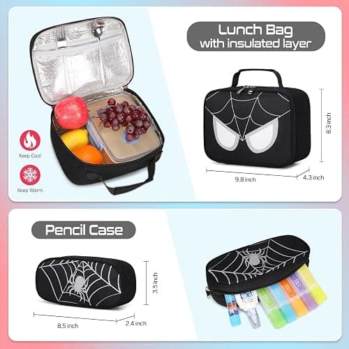 Jafeton School Backpack for Boys, 3 PCS Spider Boy Backpack Set with Lunch Box & Pencil Pouch, Waterproof Schoolbag for Boys Kids Children Teens, Elementary Middle School, Kids Bookbag Casual Daypack thumbnail 6