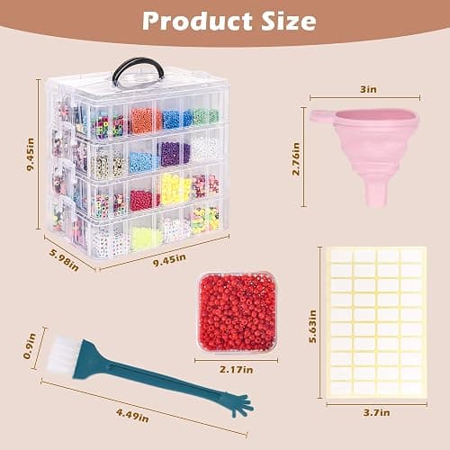 4-Tier Bead Storage Container, Craft Organizer Box with 32 Compartments, Clear Plastic Case with Handle, Includes Funnel and Brush (4-Tire Bead Organizer) thumbnail 2