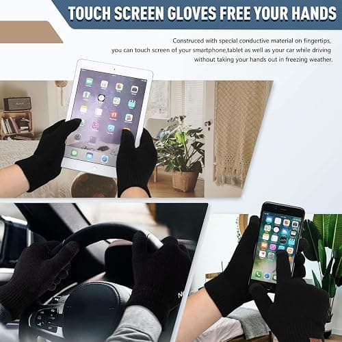 Winter Beanie Hat Scarf Touchscreen Gloves Set for Men and Women, Beanie Gloves Neck Warmer Set with Warm Knit Fleece Lined thumbnail 4
