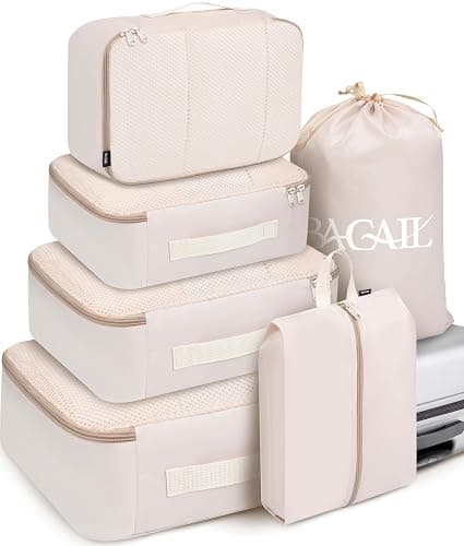 BAGAIL 6 Set Packing Cubes Luggage Packing Organizers for Travel Accessories-Beige - Image 1