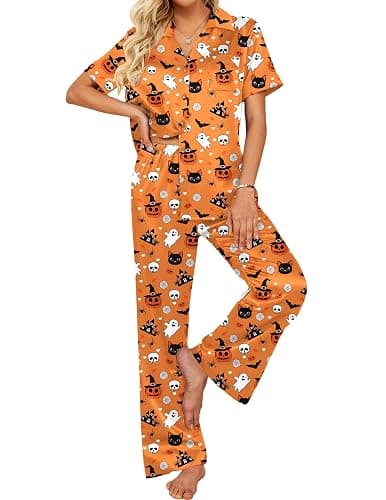 Ekouaer Silk Pajamas for Womens Set 2 Piece Fall Pjs with Pockets | Satin Short Sleeve Sleepwear, Soft Button Down Tops/ Wide Leg Pants for Lounging, Date Nights, Honeymoon, Bridal Wedding Day - Image 1
