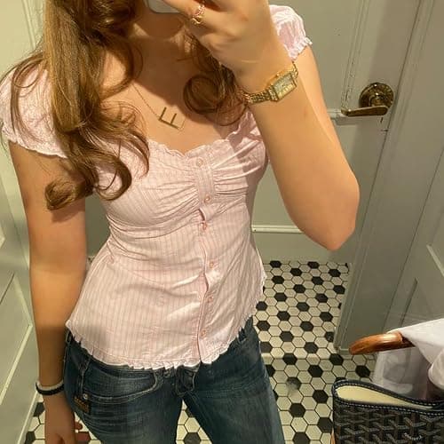 Women Y2k Fairy Coquette Babydoll Shirt Short Sleeve Polka Dot Peplum Baby Tee Blouses Summer Going Out Crop Tops thumbnail 3