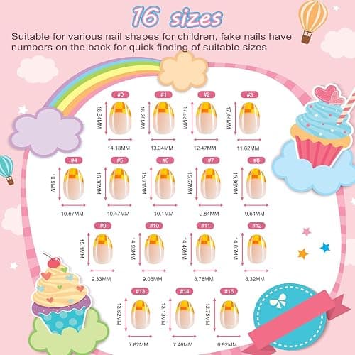 Jsiallve 96Pcs Short Oval Press on Nails for Girls, 3Style Press On Nails for Kids,Short Kid Fake Nail Kit For Kid，Pink French Tip Nail For Kids,False Nails with Nail File Buffer For8-12years,16sizes thumbnail 4
