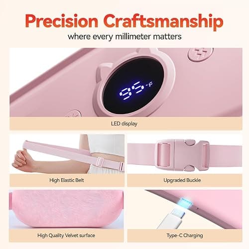 Portable Heating Pad for Period Cramps Relief Vibrating Menstrual Heating Belt for Women, Rechargeable Fast Heat with 7 Heat Levels and 7 Modes for Menstrual, Pain Relief for Back & Stomach - Pink thumbnail 7