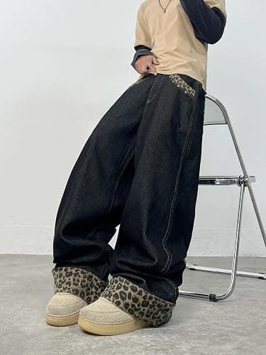 DFGIGT Men's Baggy Jeans Embroidered Wide Leg Vintage Jeans Hip Hop Loose Fit Denim Pants Streetwear thumbnail 6