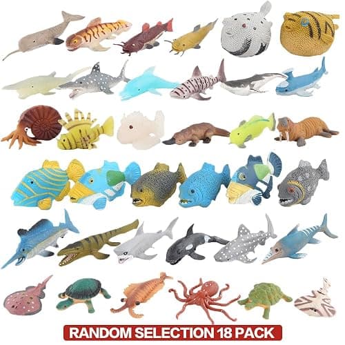 18 Pack Assorted Ocean Animal, Stretchy and Floating Rubber sea Animals Toy Set, Mini Realistic Under The Sea Life Figure for Toddler Bath Bathtub, Shark Octopus Fish Toys Bulk for Kid Party thumbnail 2