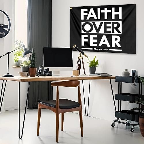 Faith Over Fear Flag 3X5 Ft Bible Scripture Verse Christian Flag Polyester with Brass Grommets Fitness Motivational for Home Gym College Dorm Room Office Wall Banner Decor thumbnail 4