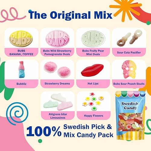 BUBS Swedish Candy – Sour & Sweet Pick and Mix – Assorted Scandinavian Gummy Candy, Soft and Chewy Texture, Bulk Bag – Made in Sweden thumbnail 3