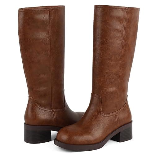 FancyQueen Knee High Boots for Women Banana Campus Square Toe Fall Boots | 1.5" Chunky Low Block Heel with Platform, Pull-On, Durable Leather, Knee-High – Comfort for Campus, Daily Outfits & Travel thumbnail 6