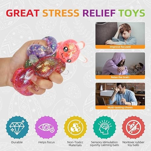 BEIGUO 12pcs Easter Glitter Bunny Stress Balls,Squishy Toys for Kids Boys Girls Easter Basket Stuffers, Easter Egg Fillers thumbnail 5