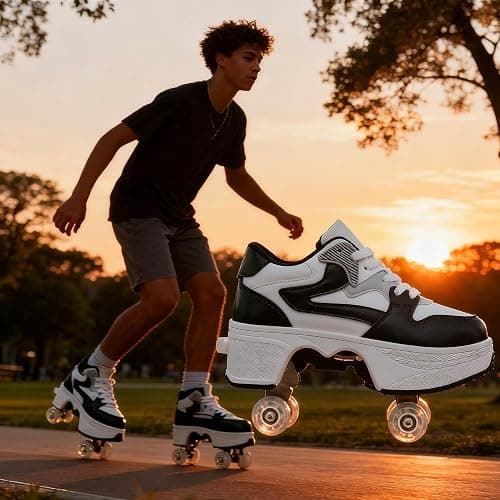 ANEFUN 4 Wheel Pop-Up Roller Skate Shoes for Women Men Girls Boy Fashion Outdoor Indoor Quad-Skates for Kids & Adults thumbnail 3