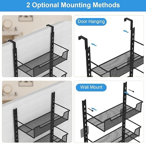 VyGrow 12.3" W Narrow Over the Door Pantry Organizer, 6-Tier Over the Door Organizer with Adjustable Basket, Pantry Door Organization for Pantry Kitchen Storage Room Spice Rack, Black thumbnail 5