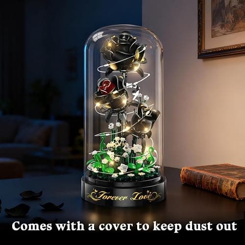 HiWEEGO Flower Building Set with LED Light - 232 PCS Black Rose Building Blocks Kit with Dust Cover, Gift for Mothers Day Wife 3.6MM Flower Botanical Collection Block Toy Home Decor thumbnail 7