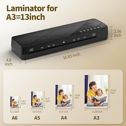 Crenova A3 Laminator, Laminator Machine 3-6mil 60s Quick Warm Up Auto-Off, 6 in1 Laminating Machine ABS Jam Free for Home Office School, Black thumbnail 2