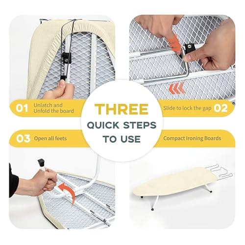 Metal Small Ironing Board Tabletop 31x12, RAINHOL Foldable Mini Iron Board | Countertop design with Cotton Cover and Pad, Portable and Compact for Travel, Dorms and Small Space thumbnail 6