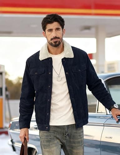 TACVASEN Men's Corduroy Jacket Fleece Sherpa Lined Winter Coats Warm Cotton Casual Trucker Cargo Jacket with Multi Pockets thumbnail 3