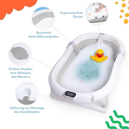 moovkee. Babybadewanne mit Gestell 80cm - Baby Badewanne Faltbar mit Thermometer und Badekissen - Babywanne mit Ständer Sicher für Ihr Baby - Babybadewanne Neugeborene thumbnail 4