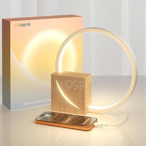 Vivilumens Sunrise Alarm Clock for Heavy Sleepers Adults, Wake-up Light, Sleep Aid 10 White Noise Sound Machines with 30/60/90 Timer, 3 Level Dimmable Touch Table Lamp with Snooze USB Charger Port - Image 1