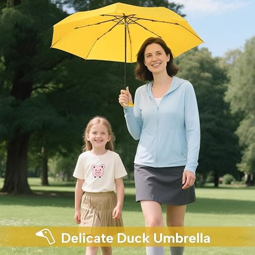 LEAGERA Compact Small Umbrellas for Rain&Sun, Cute Design Duck Head Umbrella for Girls Gifts, 8 Ribs Folding Umbrella with Wooden Handle thumbnail 3