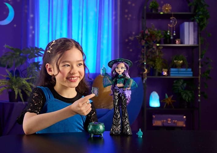 ​Monster High Doll, Moonspell Magic by Monster High Willow Thorne | Nature Witch in Green Top and Printed Pants with Cauldron Surprise & Accessories like Herb Jar, Hat & Spellbook, JMB92 thumbnail 2