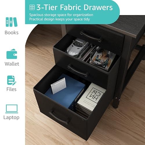 Lufeiya Computer Desk with File Drawers Cabinet, 47 Inch Reversible Home Office Desks with Filing Cabinet for Small Space, Gaming Study Writing Table PC Desks, Black thumbnail 6