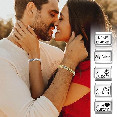 papasgix 1-5pcs Custom Italian Charms Links with Text, Personalized Gold Italian Charms Italian Silver Charm Bracelet Link Personalized Bracelet DIY Gift thumbnail 3