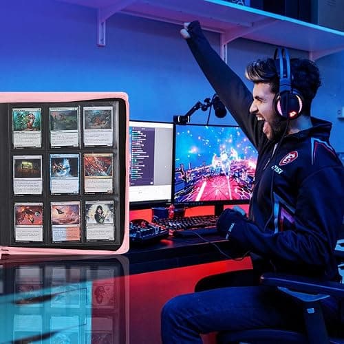 Snekdy premium 360-pocket trading card binder, 9-pocket cards album, waterproof PU-leather Cover with side loading, holds gaming, baseball, basketball & sports cards (Pink) thumbnail 2