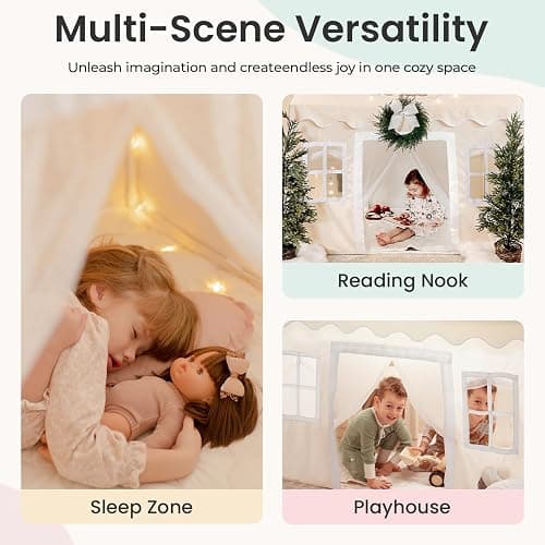 Tiny Land Play Tent with Padded Mat & LED Lights, Kids Tent, Playhouse for Kids, Indoor Bed Tent for Toddler, Toys for 3,4,5,6-Year-Old Girls, Neutral Color Play Room Furniture thumbnail 6