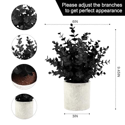 Coferset 2 Pack Black Fake Eucalyptus Small Fake Plants Potted Artificial Plants for Halloween Decorations Shelf Desk Home Farmhouse Room Coffee Table Bathroom Decor(Black) thumbnail 3