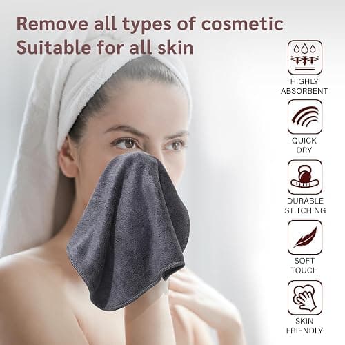 Nugilla Makeup Remover Cloth 12 x 12 Inch, Reusable Makeup Remover Towels for Washing Face, 6 Pack Washable Microfiber Face Cloth Fast Drying Washcloth, Grey thumbnail 2