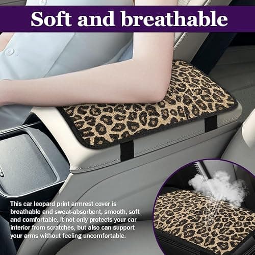 Leopard Cheetah Print African Animal Hunting Auto Center Console ArmrestPad | Car Center Console Cover, Auto Accessories Soft Comfort Armrest Cover Cushion Mat for Most Cars thumbnail 5