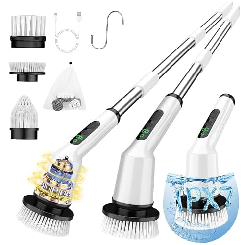Electric Spin Scrubber for Cleaning Bathroom, Shower Scrubber Cordless Cleaning Brush with IPX7 Waterproof & 2 Speed, 3 Brush Heads, Bathroom Cleaning Supplies for Shower Tub Kitchen Tile Toilet White - Image 1