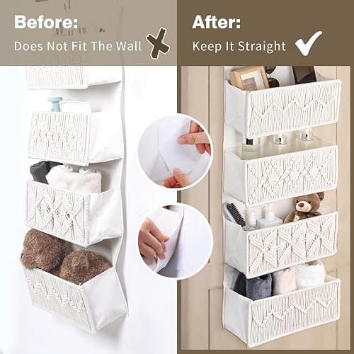 janebeauties Over the Door Organizer Macrame Boho Nursery Storage with 4 Large Woven Pockets, Hanging Basket for Bathroom, Nursery & Closet Doors, Behind the Door Storage Organizer, Cream White thumbnail 5