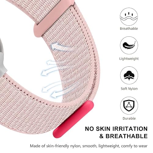 Getino Sport Band Compatible with Apple Watch Bands for Women Men 40mm 41mm 38mm 42mm 46mm 44mm 45mm 49mm, Braided Stretchy Nylon Strap for iWatch Series 11 10 9 8 7 6 5 4 3 SE Ultra 2 1, Light Pink thumbnail 4