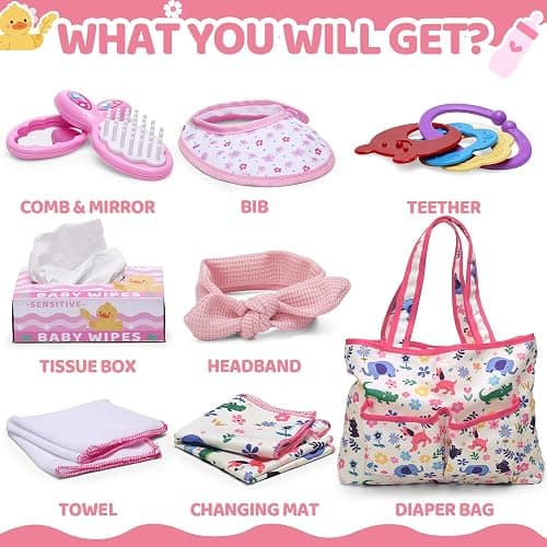 Baby Doll Accessories Set in Gift Box, 16 Pack Baby Doll Feeding Caring Kit with Pacifiers & Diaper Bag & Magic Bottles, Birthday / Christmas Party Goody Bag Stuffer, Toddler Kid Girl Pretend Play Toy thumbnail 3