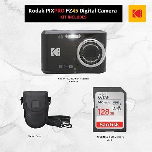Kodak PIXPRO FZ45 Digital Camera (Black), Point & Shoot Camera Case, Sandisk 128GB SDXC Memory Card thumbnail 2
