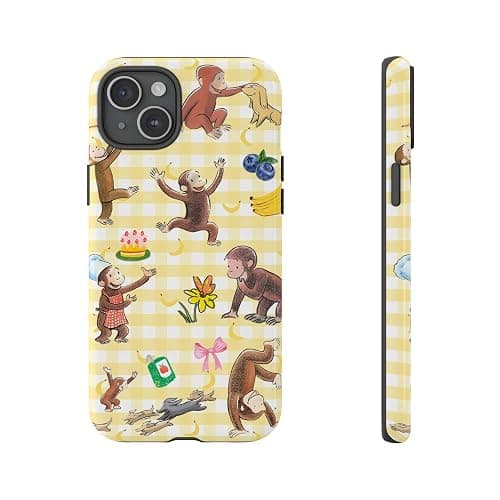 Curious Monkey & Banana George Coquette Photo Phone Case Compatible with iPhone 12/12Pro, Protective Hybrid 2-Layer Hard Shell, Cute Curious Monkey Collection Gingham Bow thumbnail 3