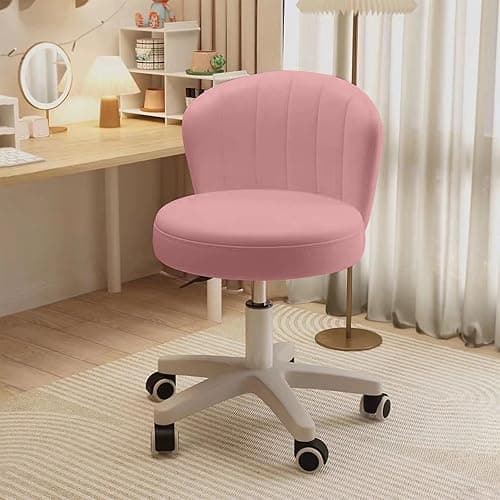 HDHNBA Small Desk Chair Round Rolling Chair with Back PU Leather Height Adjustable Swivel Vanity Work Computer Stool Chair for Home Office Bedroom, Set of 2 thumbnail 3