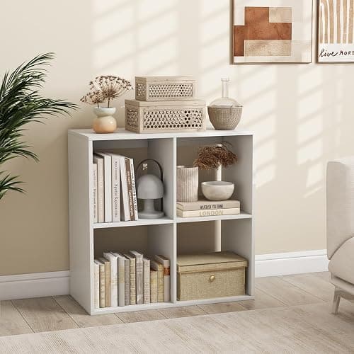 IFANNY Cube Bookcase, White Bookshelf with Storage, Wood Bookshelves & Bookcases, Toy Display Shelf, Freestanding Cube Storage Organizer, Book Shelf for Bedroom, Living Room, Study (4 Cubes) thumbnail 4