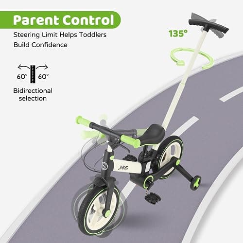 JMMD 6 in 1 Toddler Bike with Push Handle for Kids 18-60 Months, 12" Foldable Balance Bike with Training Wheels, Pedals, Brakes, Kickstand, Push Tricycle Toddler Gift & Toys for Boy & Girl thumbnail 3