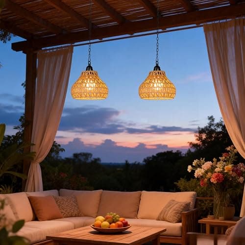 ALL FORTUNE Rechargeable Hanging Pendant Lights, 2 Pack Battery Operated Outdoor Chandelier with Remote, No Wiring for Outdoor Patio, Gazebo, Porch Decor thumbnail 7