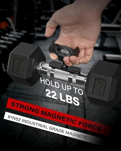 APPS2Car Magnetic Phone Holder for Gym, Alloy Base and Joint for Strong Hold, 360° Adjustable, Compatible with 4.7-6.5 Inch iPhone & Android Phones, Gym Accessories Gift for Men Women thumbnail 2