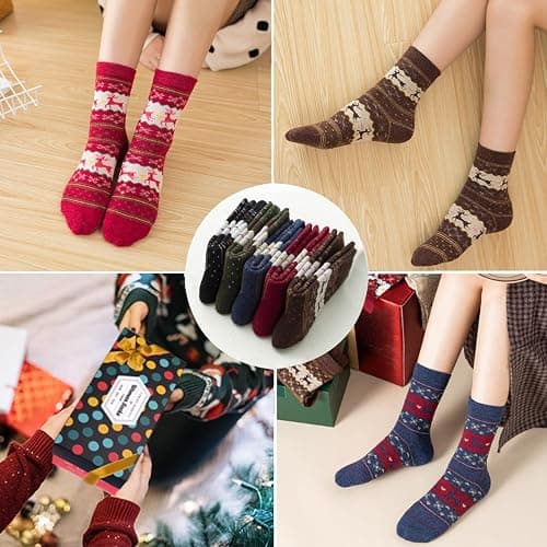 ICEIVY Socks Women, Soft Knit Wool Winter Thick Warm Cabin Fuzzy Crew Women Socks 5 Pack thumbnail 4