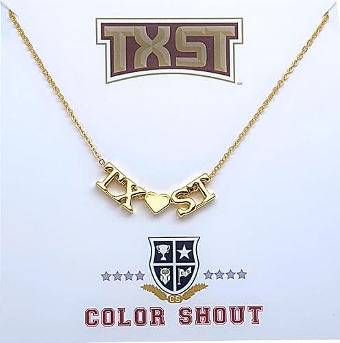 Color Shout for Texas State University, TX ST Gold Heart Necklace - Image 1